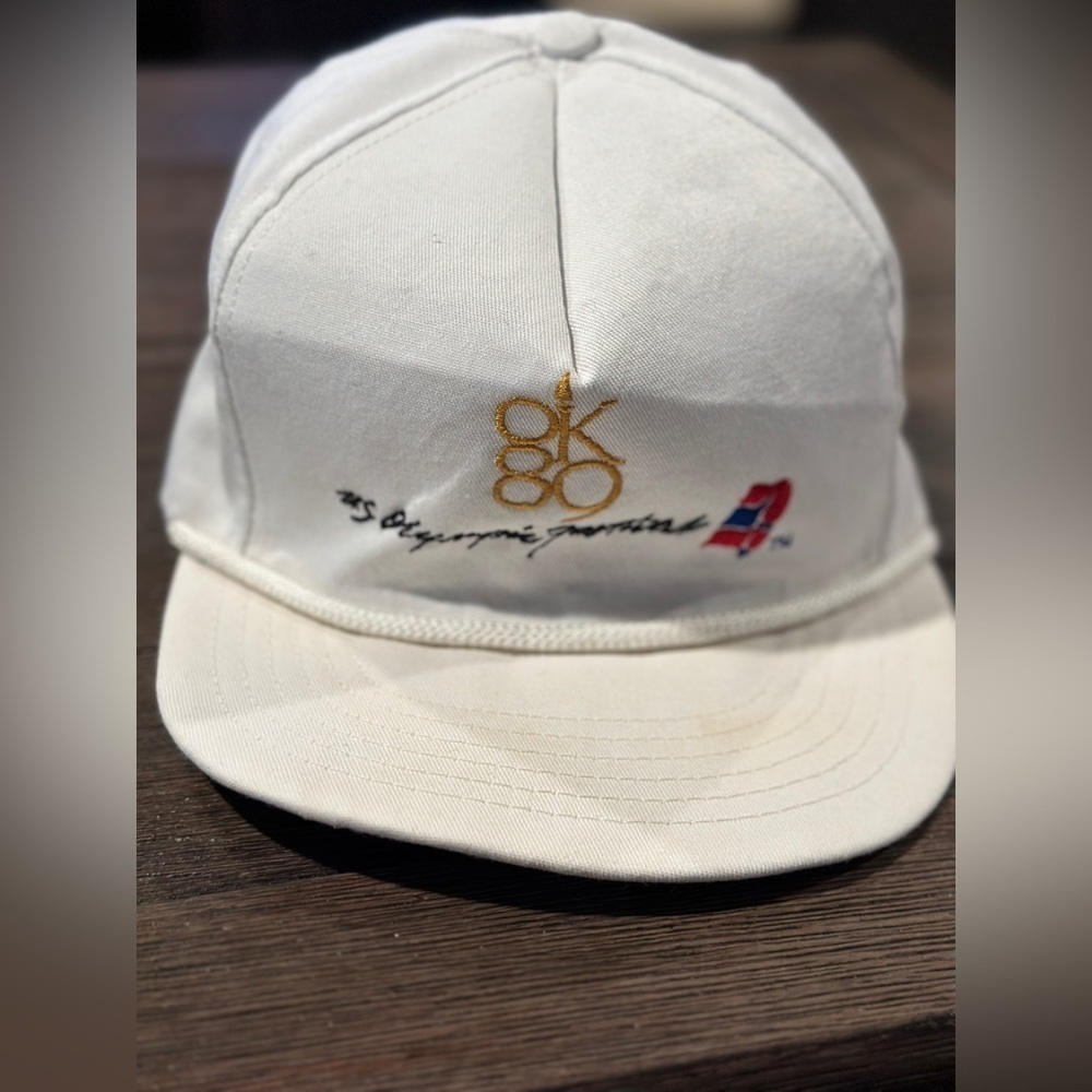 Vtg U.S. Olympic 1989 OK Oklahoma white made in USA‎ adjustable hat cap